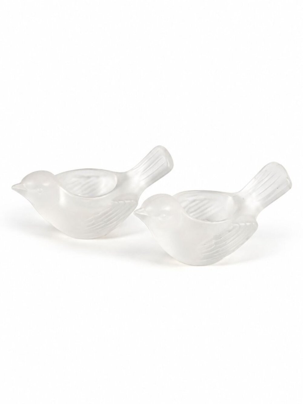 Candle Holders Frosted Satin Glass Sasaki Sparrow Bird Pair Tea Light Vintage Ho